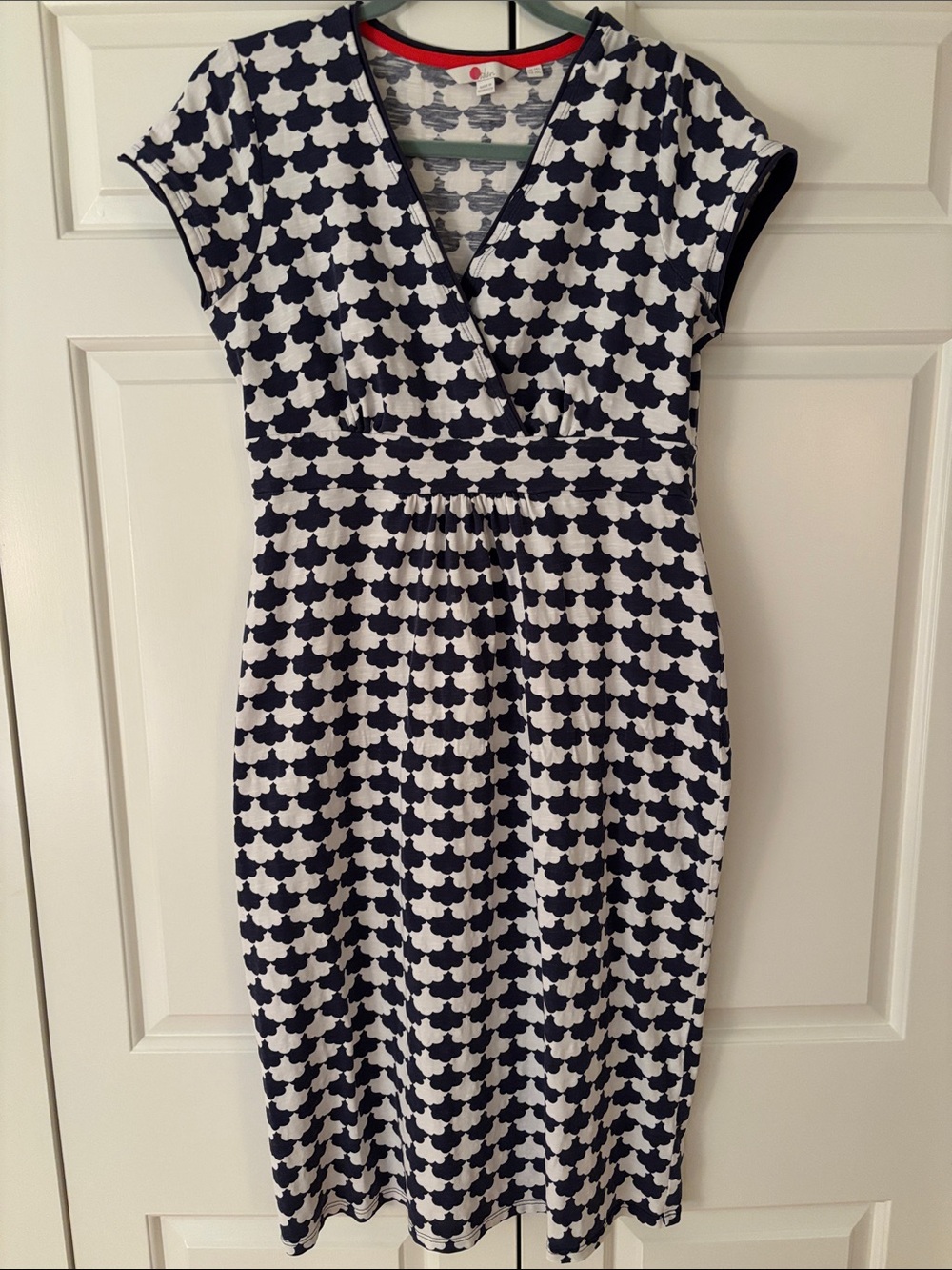 Boden Navy and White Wrap-Style Midi Dress